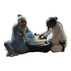 Vintage  Chinese Mudman Figurine  Men Playing Board Game #25